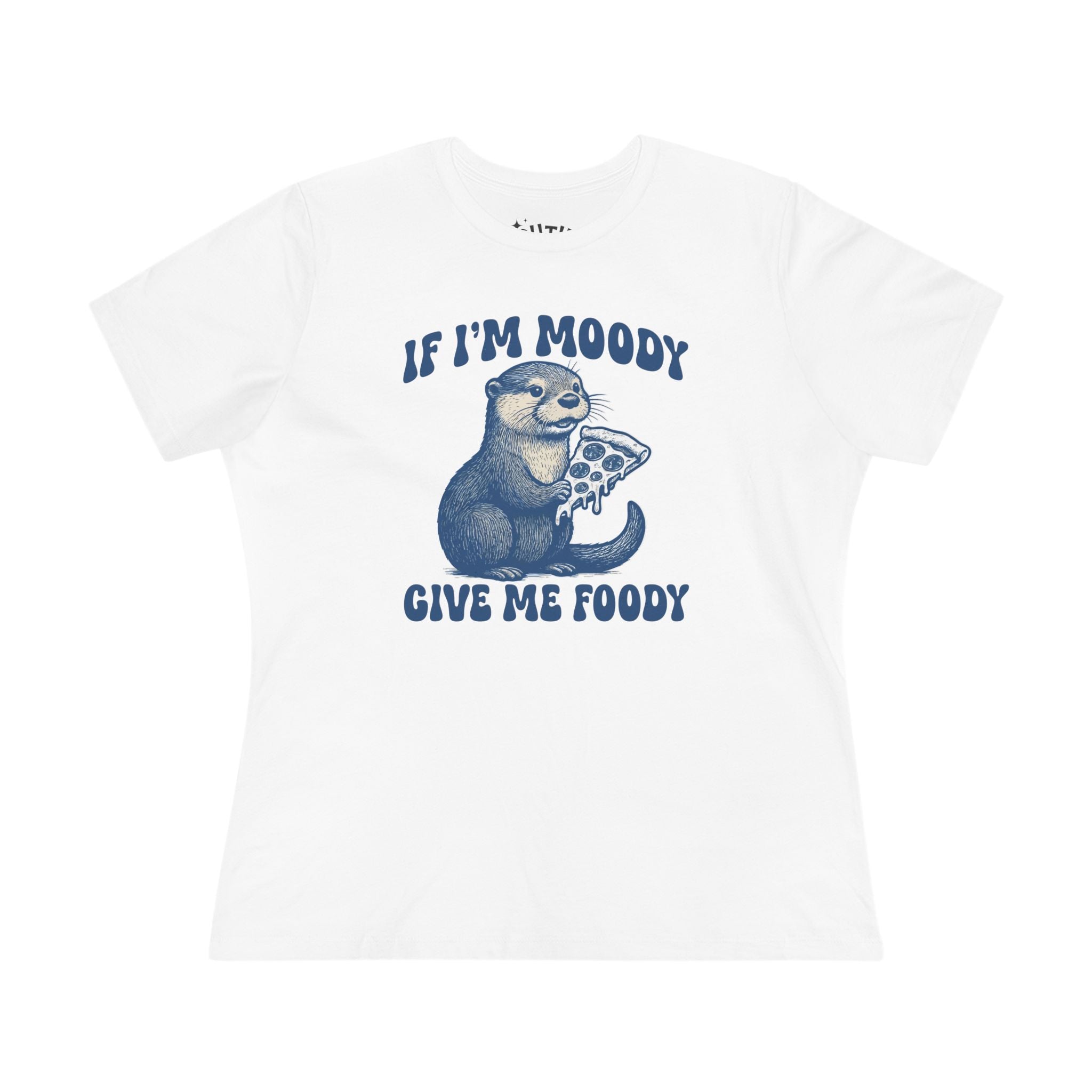 Otter Pizza Whimsical Cotton Tee -  If I'm Moody Give Me Foody Cute Gift