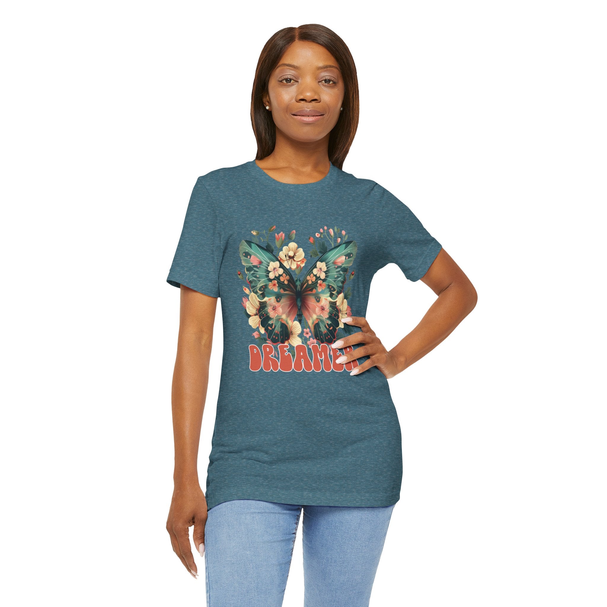 Dreamer Butterfly Unisex Tee, Bohemian Style Shirt, Floral Graphic T-Shirt, Gift for Nature Lovers, Spring Fashion Must-Have
