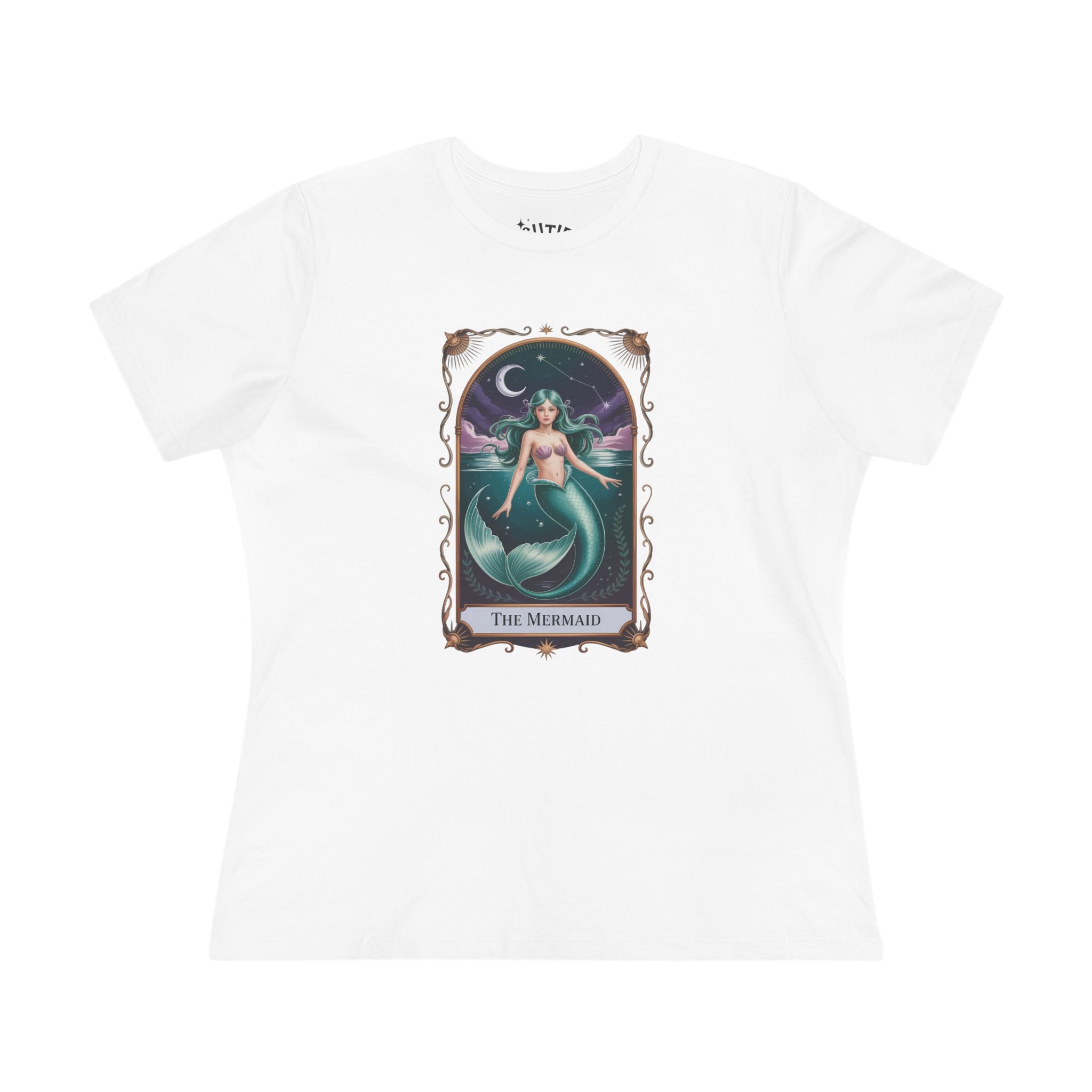 Mermaid Tarot Card Graphic Tee for Women | Cute Summer Top, Beach Wear, Gift for Mermaid Lovers, Casual Style, Fun and Playful