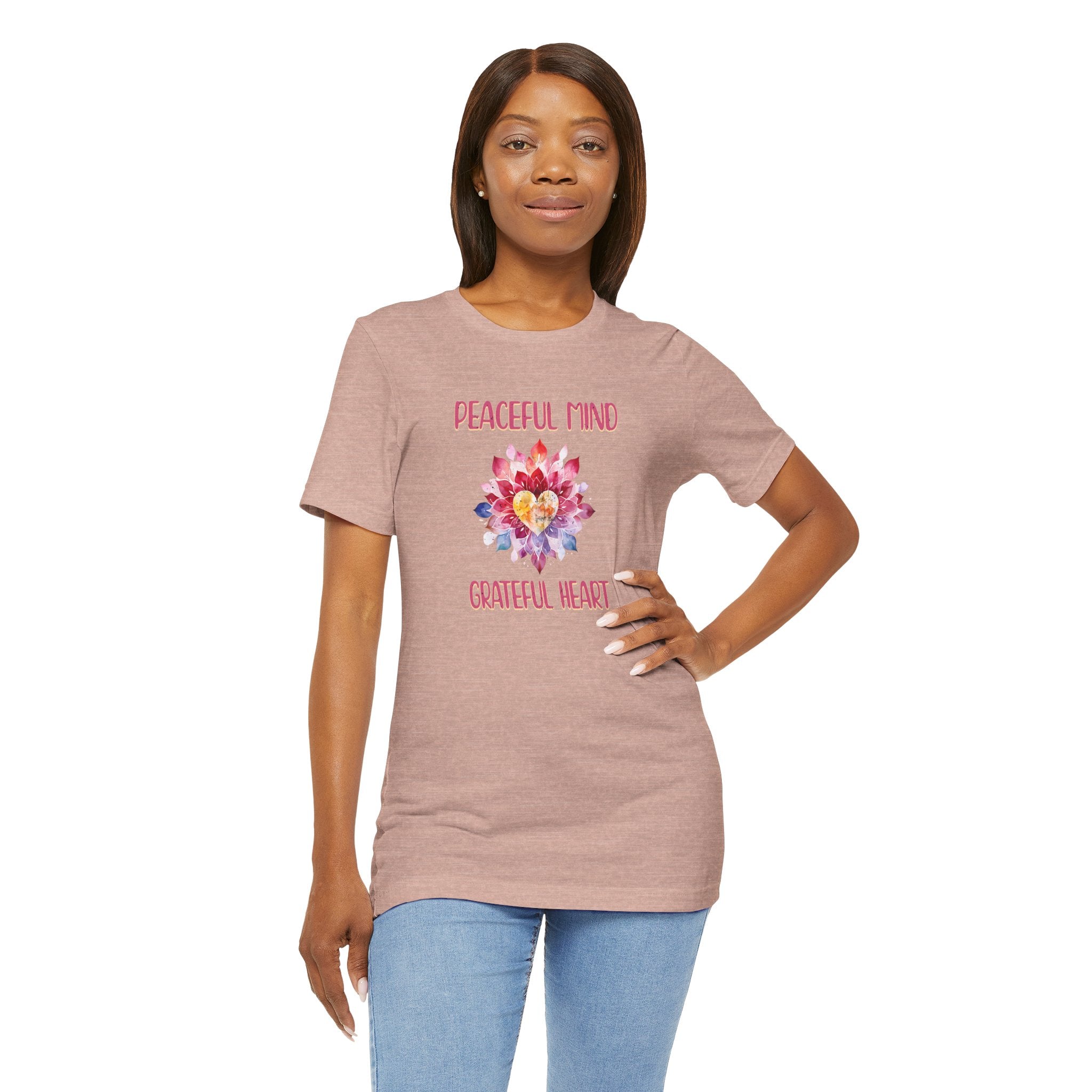 Peaceful Mind Grateful Heart Tee, Inspirational T-Shirt, Relaxed Fit Top, Gift for Mindfulness Lovers, Positive Vibes Shirt