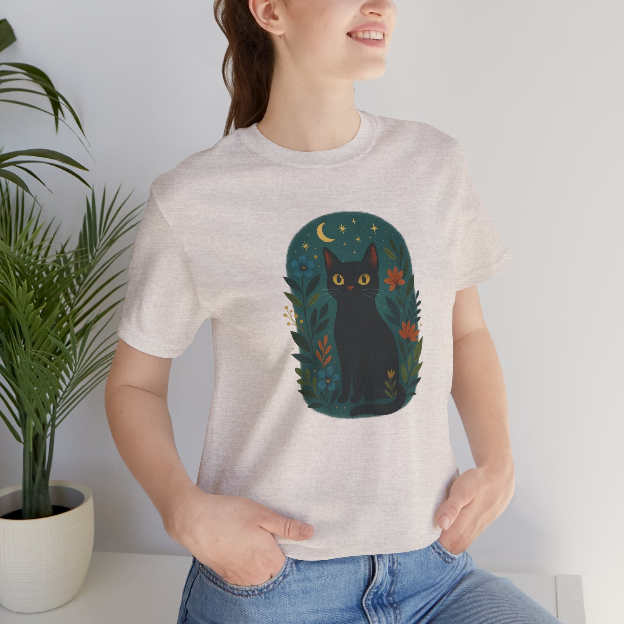 Black Cat Tee, Cute Cat Shirt for Cat Lovers, Cozy Gift for Pet Lovers, Halloween Outfit, Casual Everyday Wear, Mystical Tee