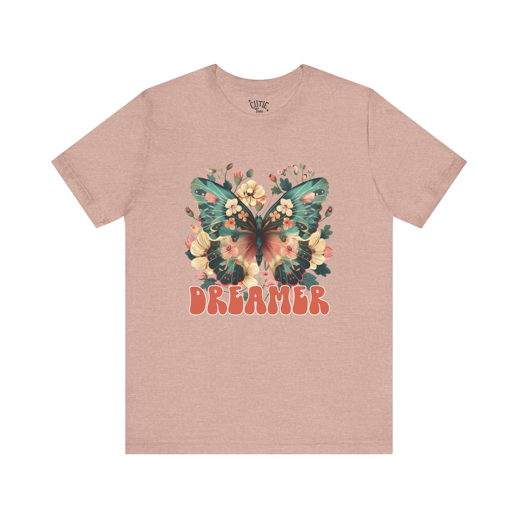Dreamer Butterfly Unisex Tee, Bohemian Style Shirt, Floral Graphic T-Shirt, Gift for Nature Lovers, Spring Fashion Must-Have
