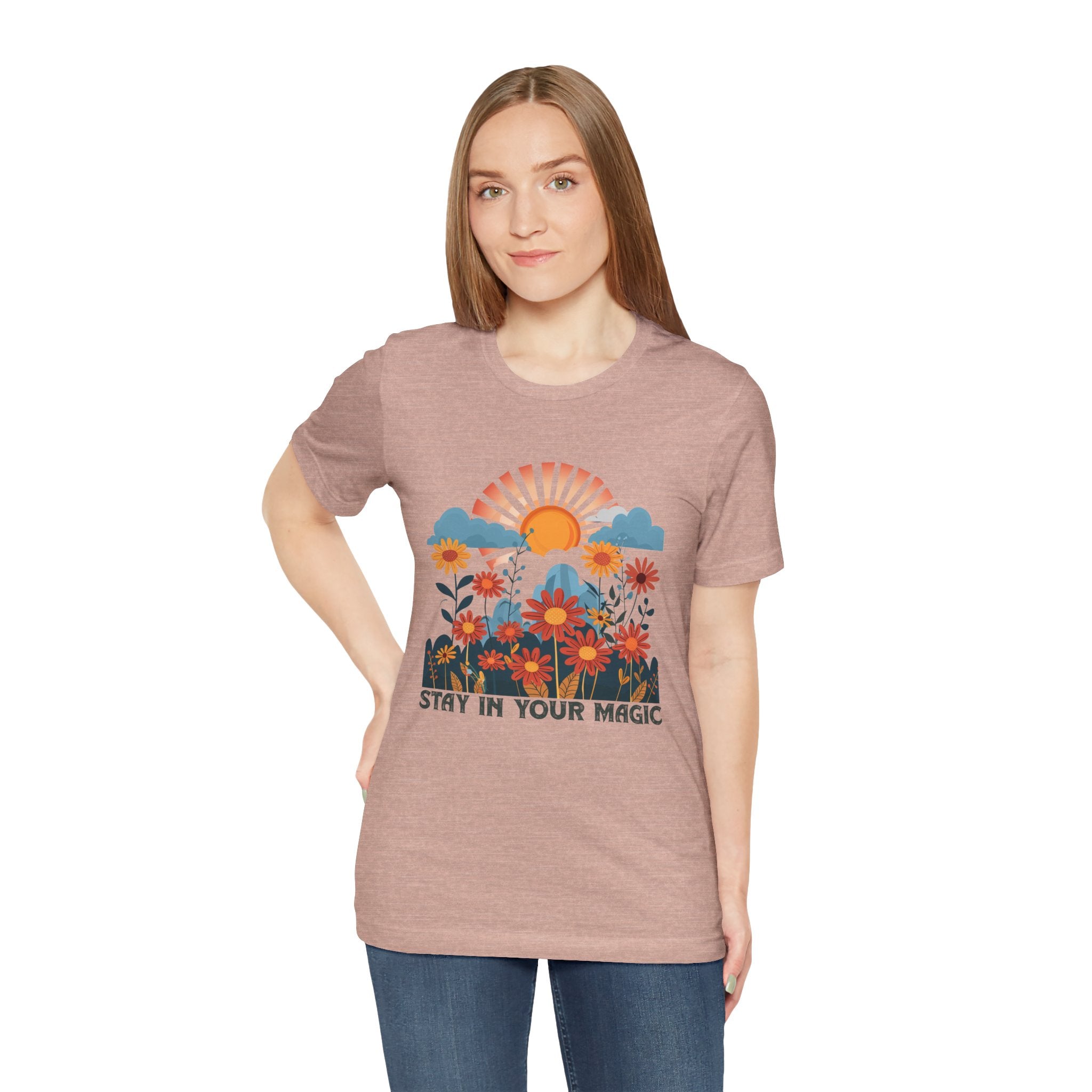 Stay in Your Magic Boho Floral Cotton Tee, Women’s Inspirational Tee, Boho Vibe T-Shirt, Gift for Nature Lovers