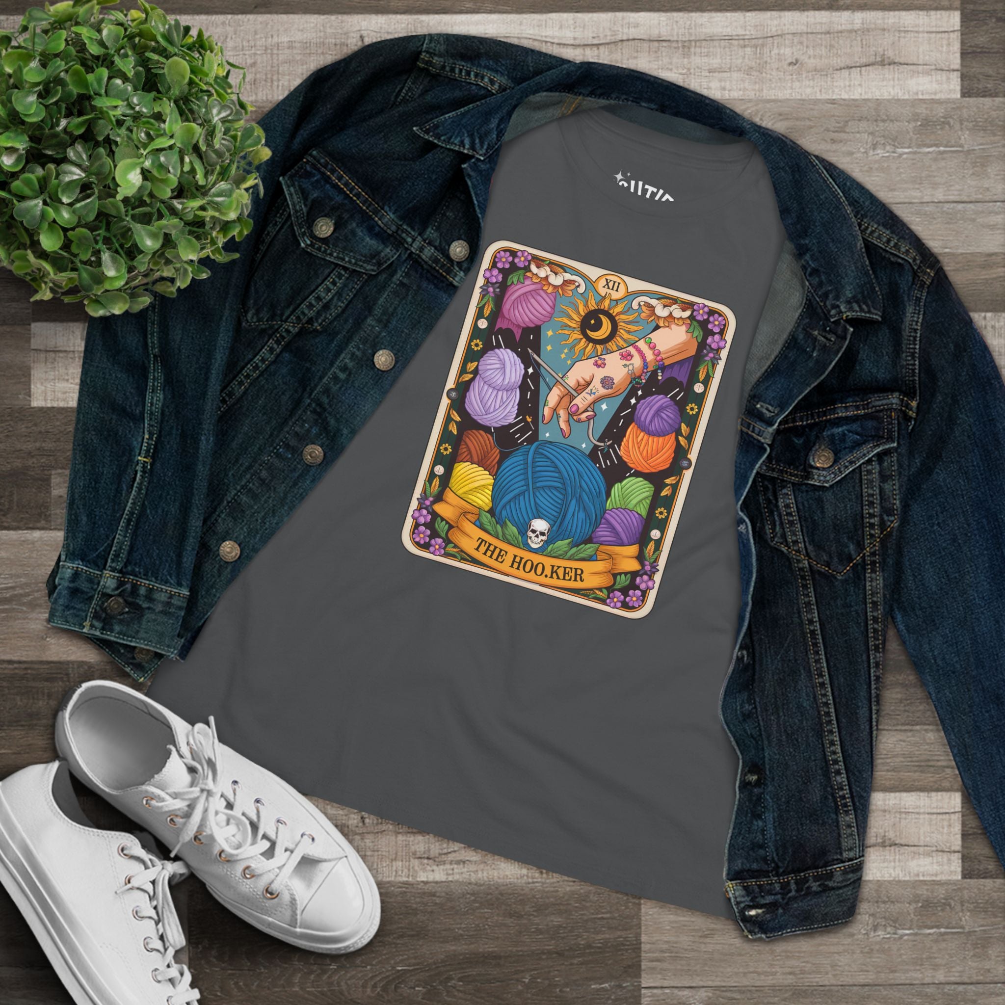 Crochet Hooker Women's Graphic Tee with Tarot Design - The Hooker, Perfect for Tarot Lovers, Spiritual Gifts, Birthday Apparel, Casual Wear, Witchy Style