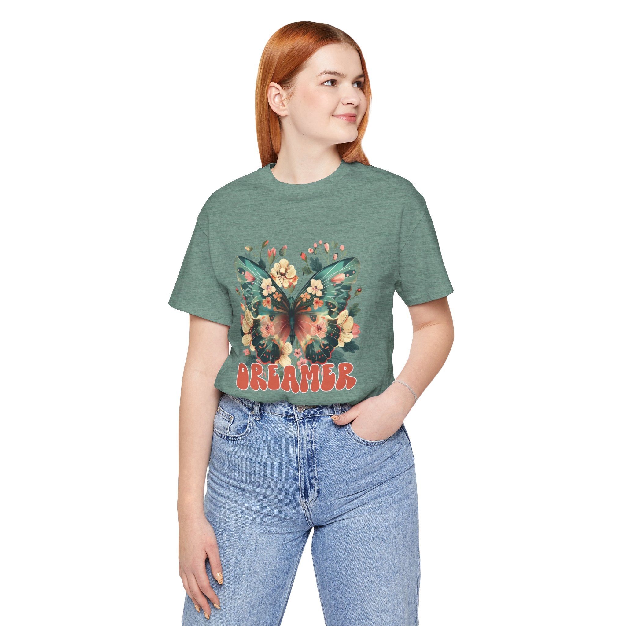 Dreamer Butterfly Unisex Tee, Bohemian Style Shirt, Floral Graphic T-Shirt, Gift for Nature Lovers, Spring Fashion Must-Have