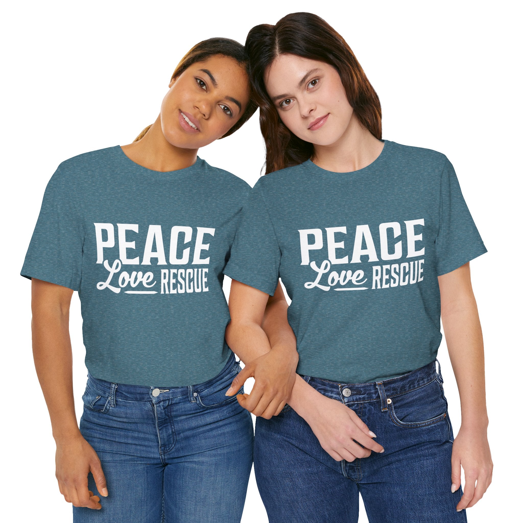 Peace Love Rescue Tee - Unisex Short Sleeve Shirt for Animal Lovers, Gifts for Volunteers, Casual Wear, Earth Day, Fundraisers