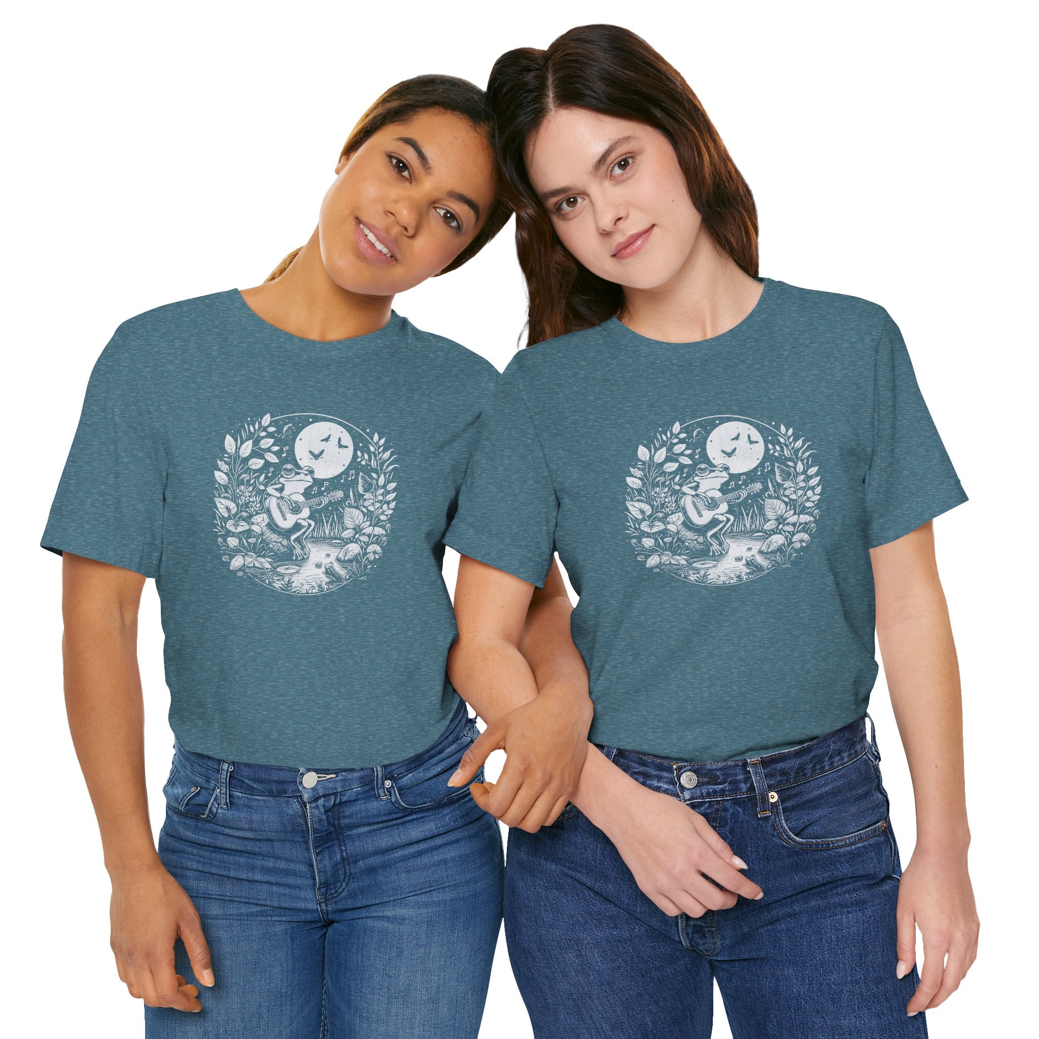 Frog with Guitar Nature Graphic Tee, Unisex Outdoor Shirt, Casual Wear, Gift for Nature Lovers, Music Theme Apparel, Bohemian Style Clothing